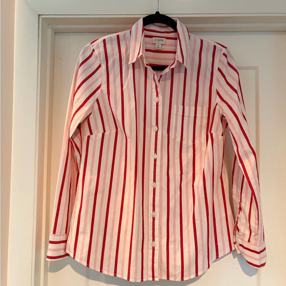 J. Crew Factory Red and White Striped Button-Down Shirt